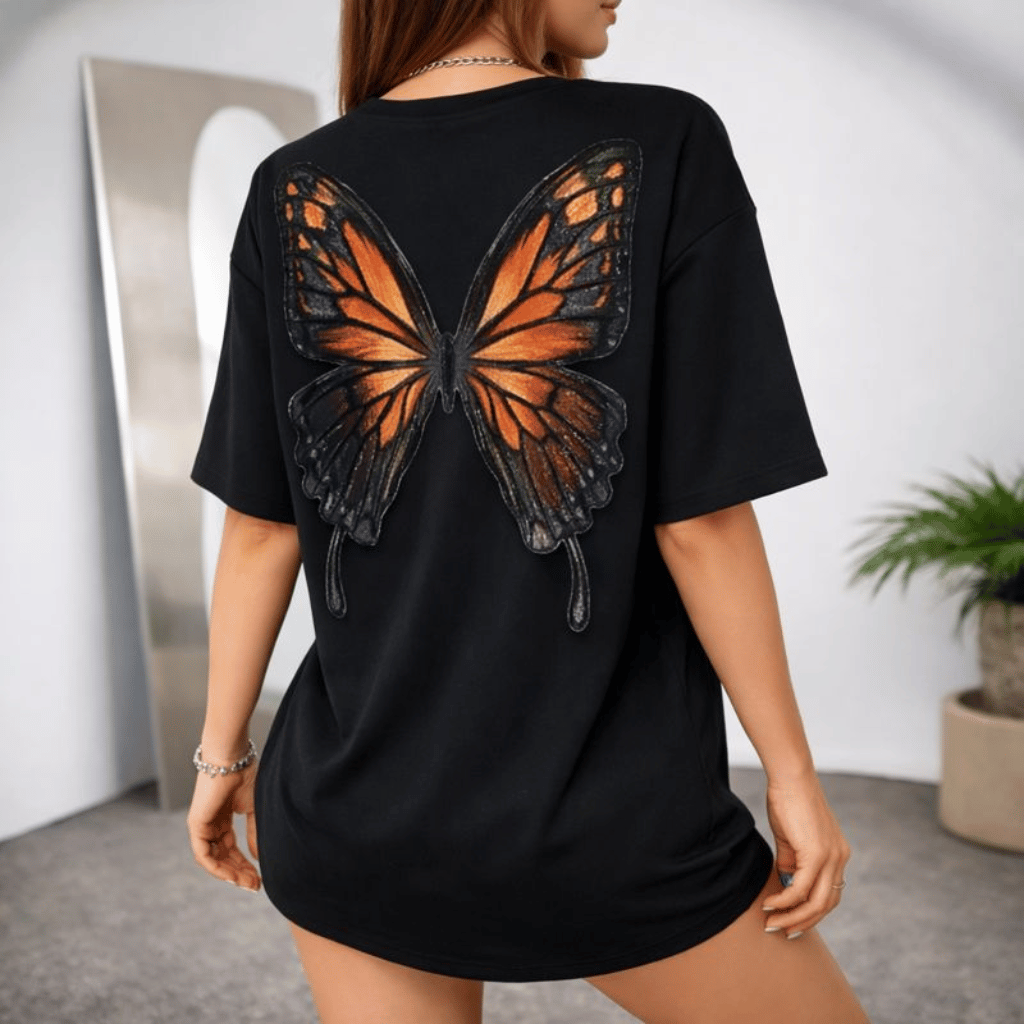 Butterfly Cutout Backless Short Sleeve T-shirt Women's Summer Loose Fit