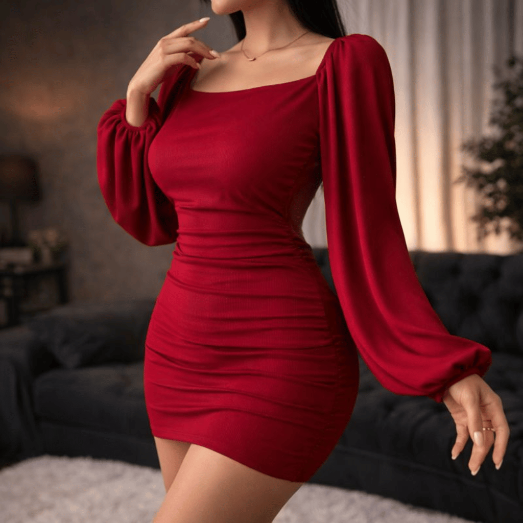 Elegant Casual Autumnwinter Dress With Long Sleeves
