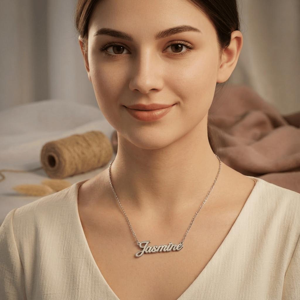 قلادة اسم إنجليزي حسب الطلب - قلادة ذهبية أو فضية بخط اليد | إميرتروف