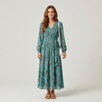 French Style Cinched Chiffon Maxi Dress