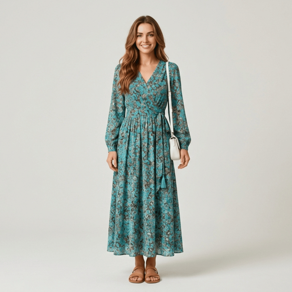 French Style Cinched Chiffon Maxi Dress