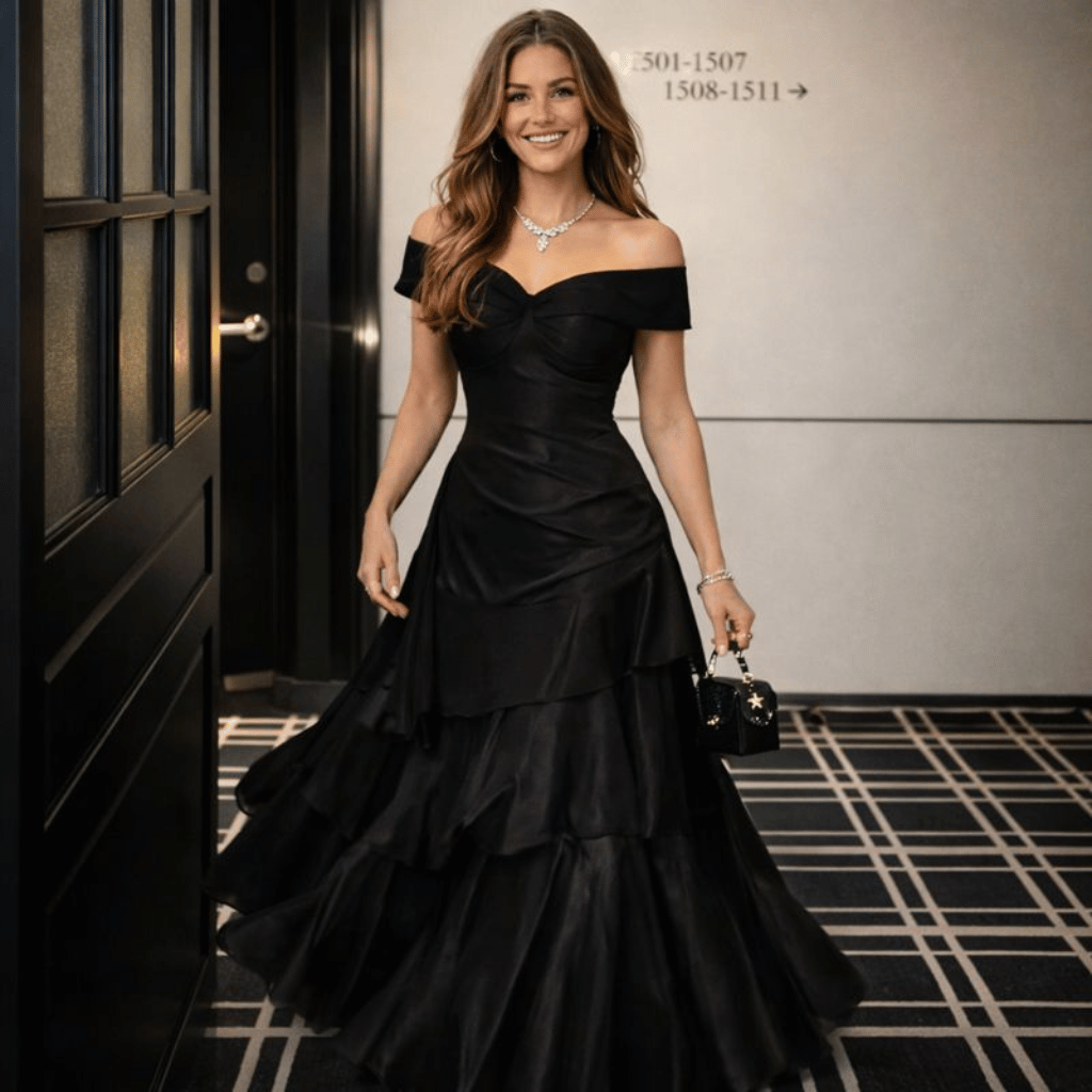 French style Black Off shoulder Luxury Dress