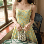 Fresh And Sweet Floral Splicing Travel Print Dress