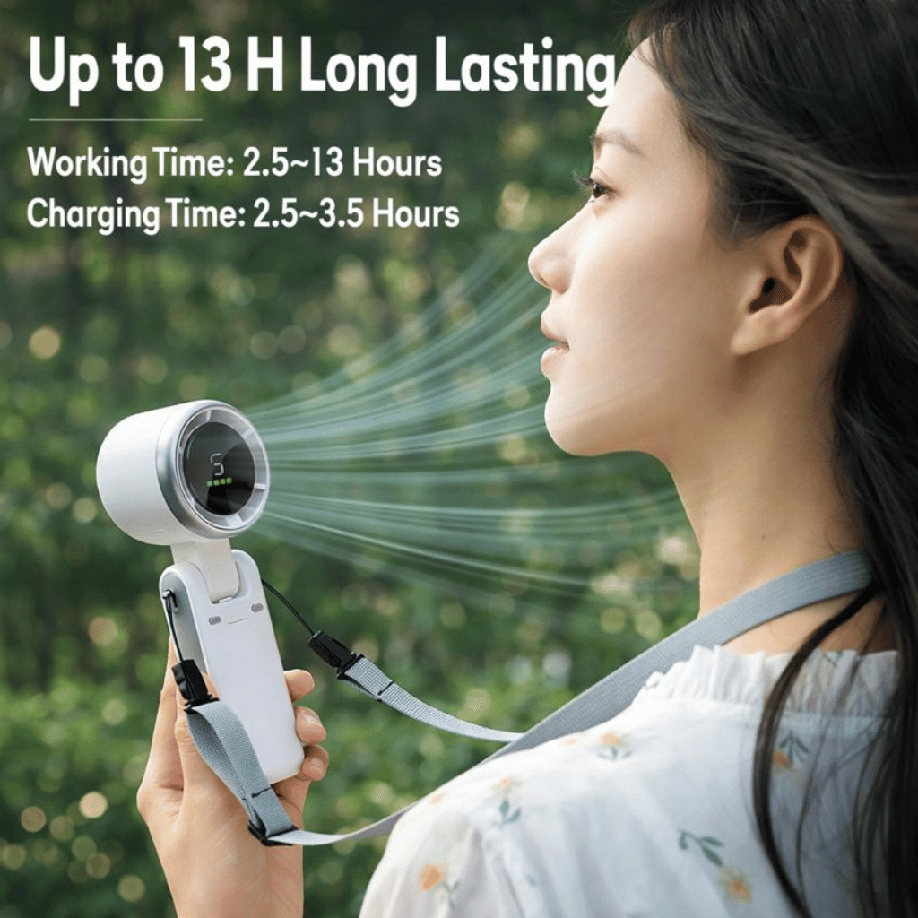 Handheld Fan USB Rechargeable Fan Long Cooling Time 5 Speed Long Battery for Travel/Outdoor Use