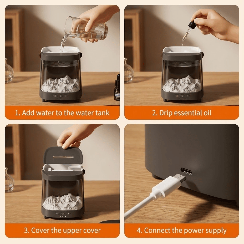 LED Flame Diffuser & Mountain Sand Art Lamp – Relaxing Decor | EmirTrove