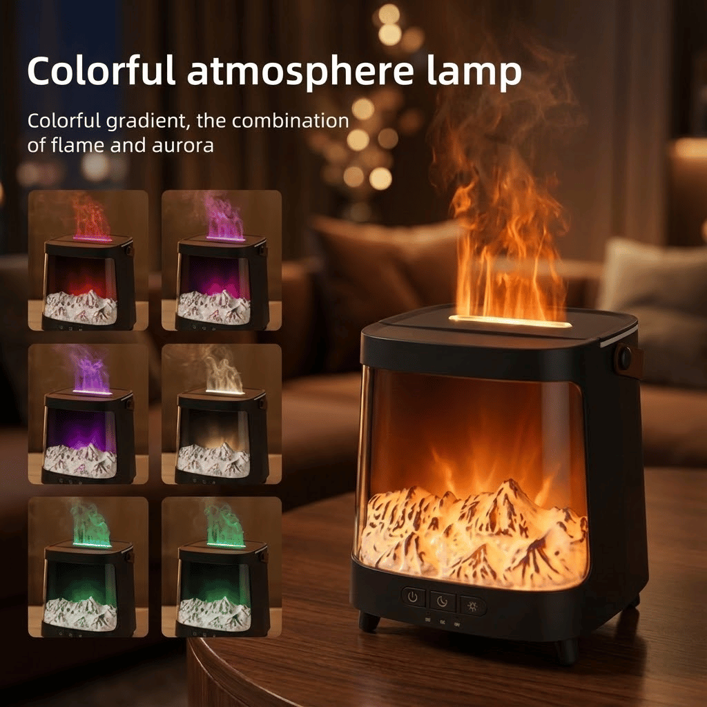 LED Flame Diffuser & Mountain Sand Art Lamp – Relaxing Decor | EmirTrove