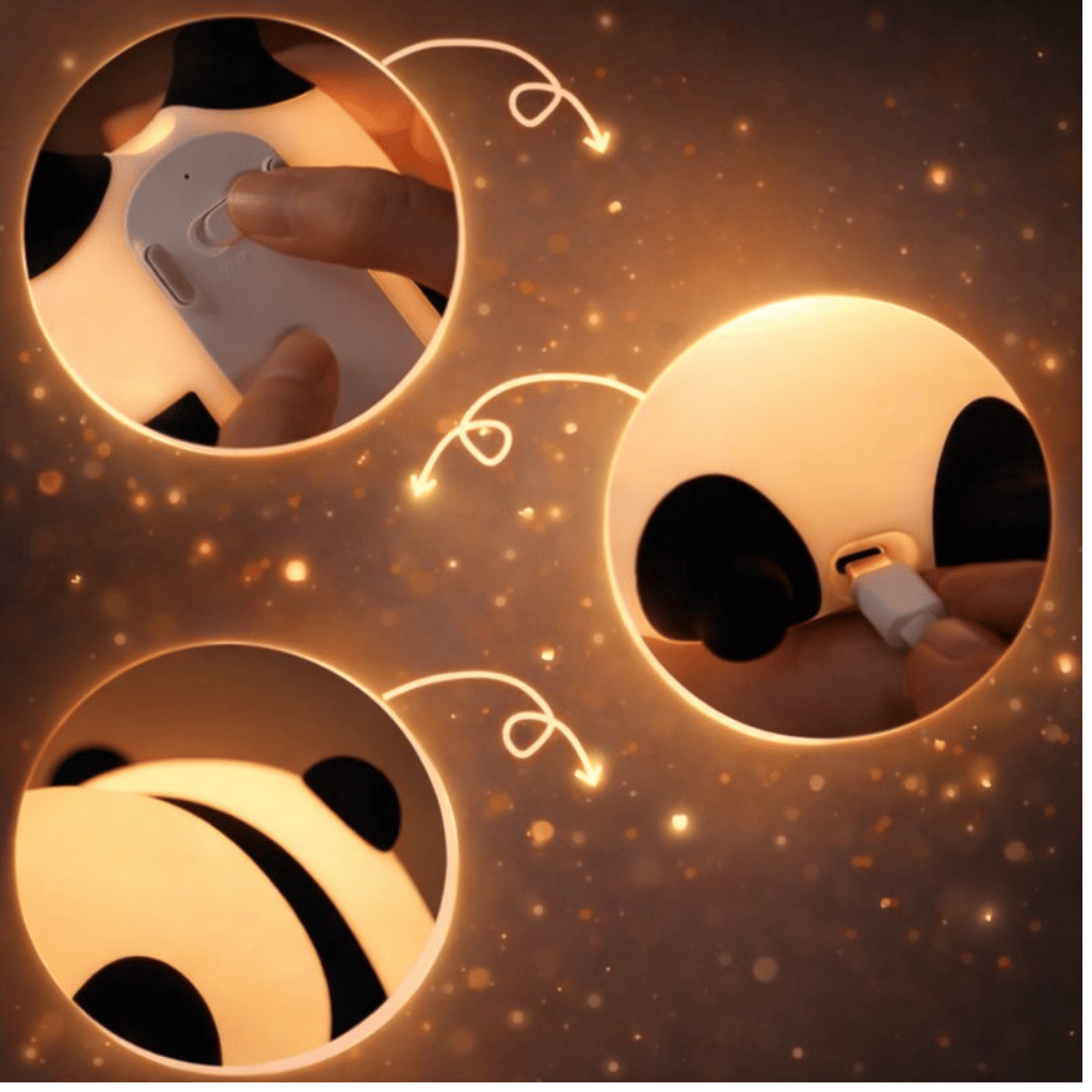 Panda Night Light for Kids – Soft Silicone, USB Rechargeable
