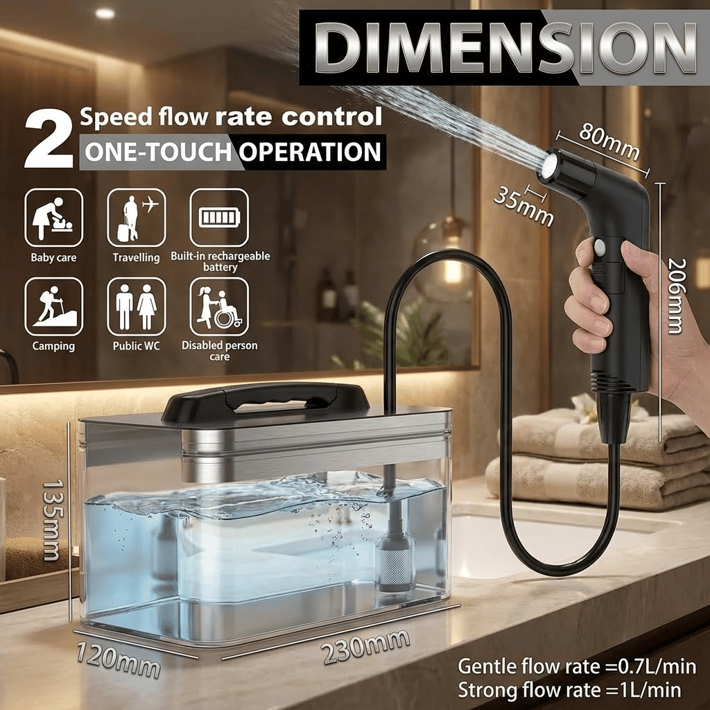 Compact Rechargeable Bidet Sprayer Water Tank For Hygiene Cleaning