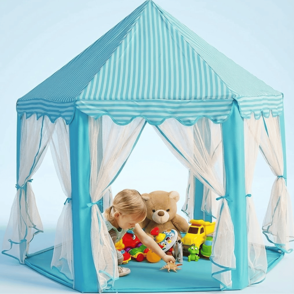 Sutekus Kids Play Tent – Hexagon Indoor/Outdoor Playhouse with Mesh Curtains | EmirTrove