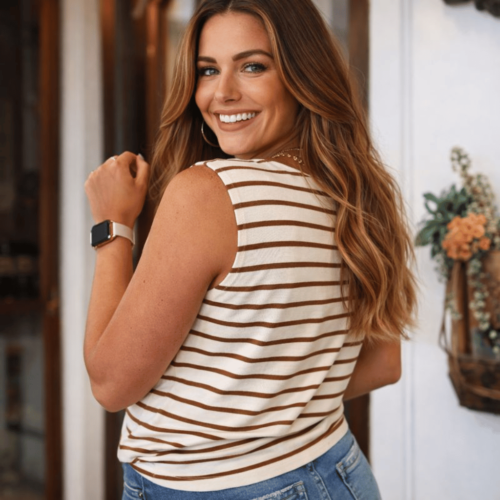 Women's Casual Simple Crew-Neck Striped Pullover Top