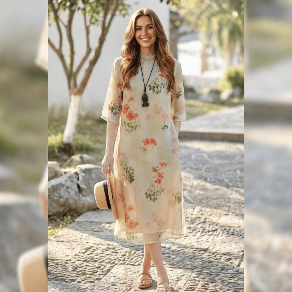 Women's Cotton And Linen Improved Qipao Dress With Stand Collar