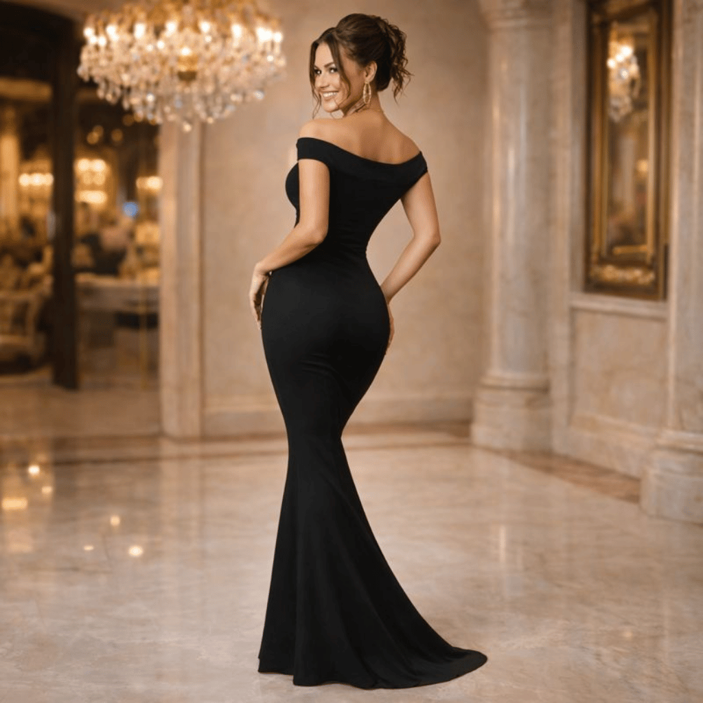 Women's Sexy Socialite-style Dress Summer Off-shoulder Slant-neck Black Evening Gown Maxi Dress