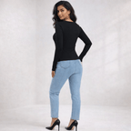 Womens Ruched Front Side Split T Shirt Slim Fit Button