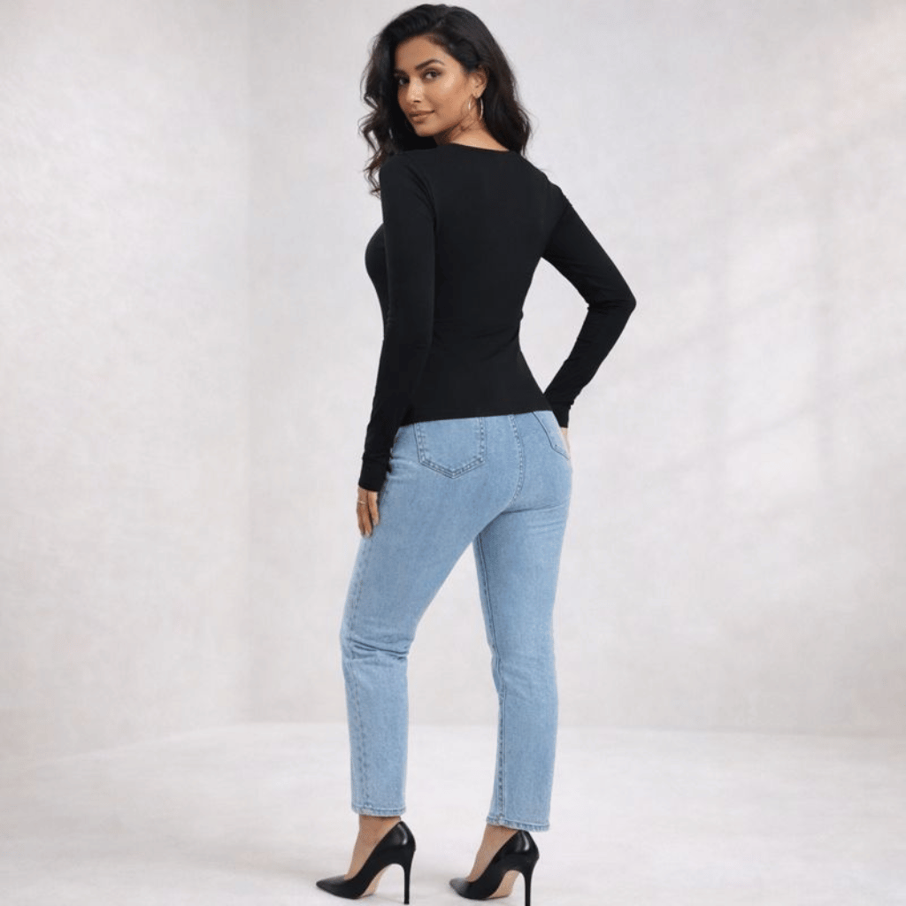 Womens Ruched Front Side Split T Shirt Slim Fit Button