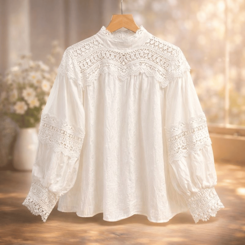 Womens Solid Color Crochet Hollowed Out Flare Sleeve Shirt